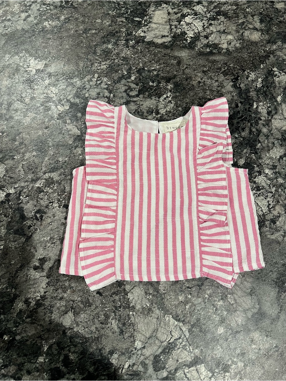 btween Pink and White Striped Ruffle Tank Top